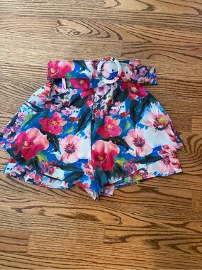 Lavender Brown Multicolor Floral Belted silky Shorts